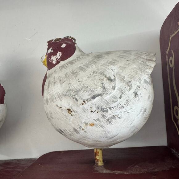 Chicken Bookends, Hand Carved Painted Wood - Bead and Tail - Picture 9 of 9